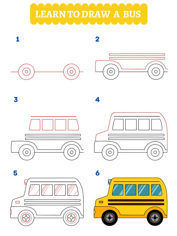 Hoe teken je een schoolbus?