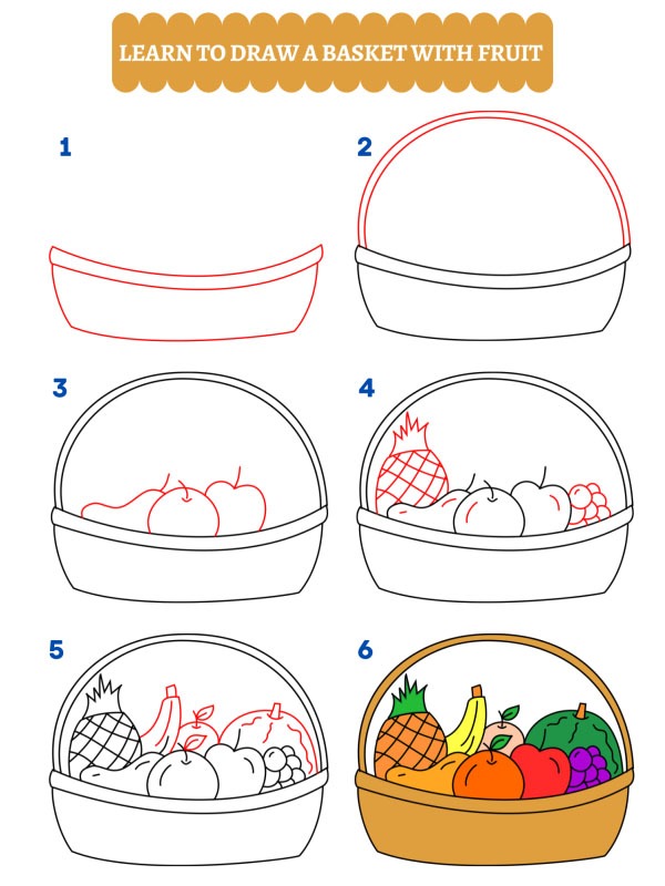 Hoe teken je een fruitmand?