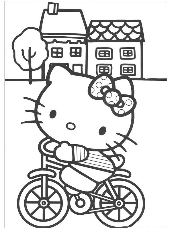 donderdag Geboorte geven gespannen Kleurplaat Hello Kitty op de fiets | Leukekleurplaten.nl