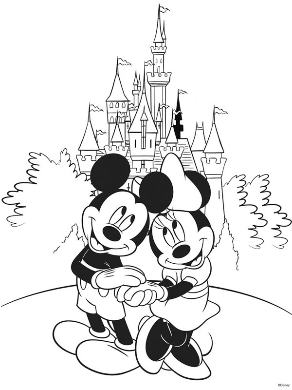 motor nicht strand Kleurplaat Minnie en Mickey mouse bij Disneyland | Leukekleurplaten.nl