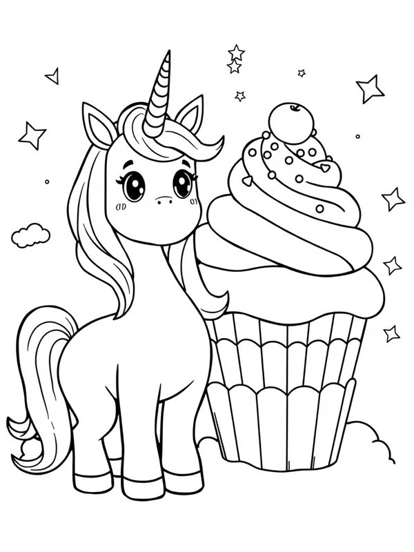 Unicorn cupcake Kleurplaat